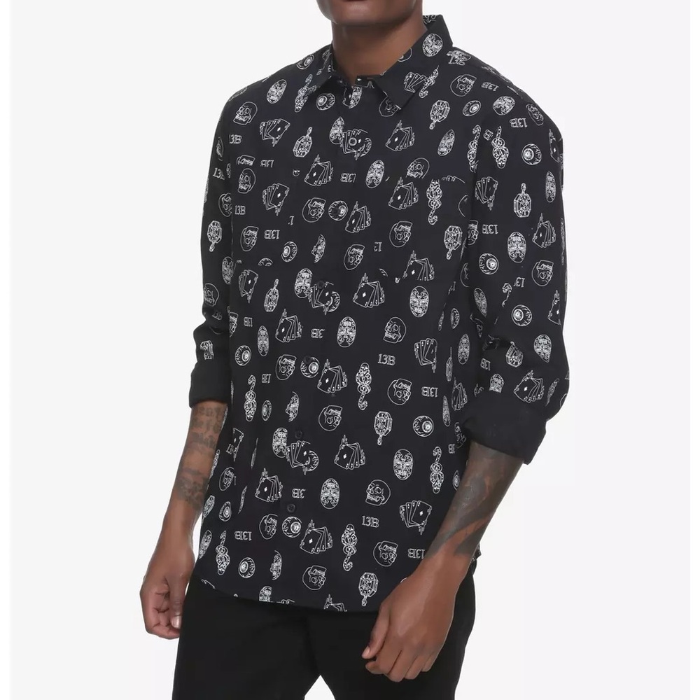 Harry Potter Knockturn Alley Icon Long-Sleeve Woven Button-Up Shirt